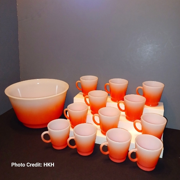 Rare!!! VHTF Vintage Mid-Century Hazel-Atlas Flamingo 13-Piece Punch Set - Picture 10 of 16